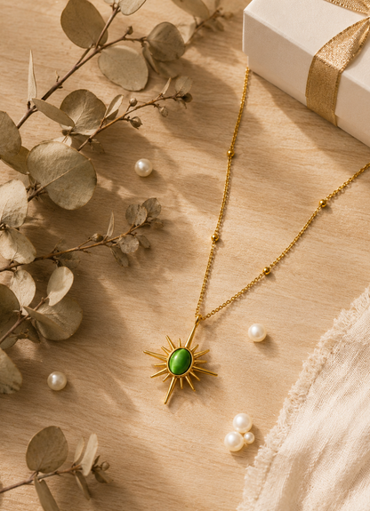 Green Sunburst Pendant Necklace