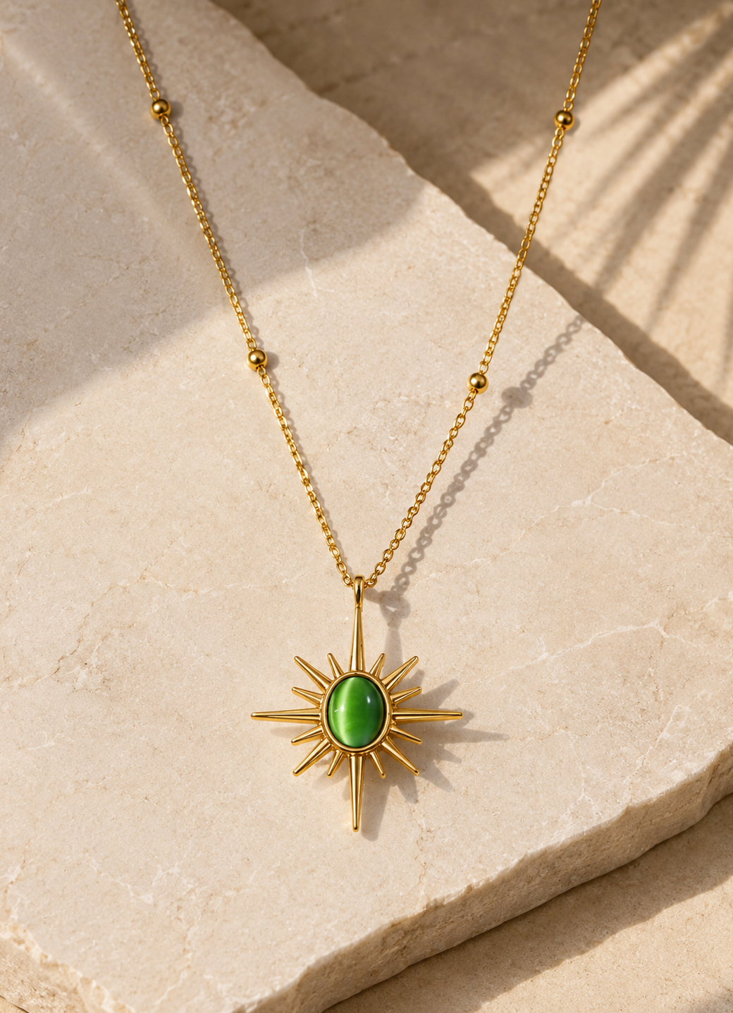 Green Sunburst Pendant Necklace
