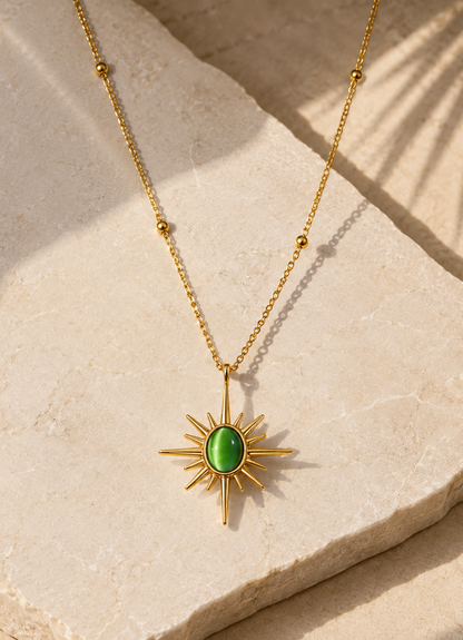 Green Sunburst Pendant Necklace