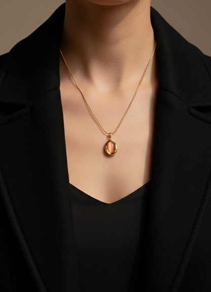 Peach Cabochon Pendant Necklace