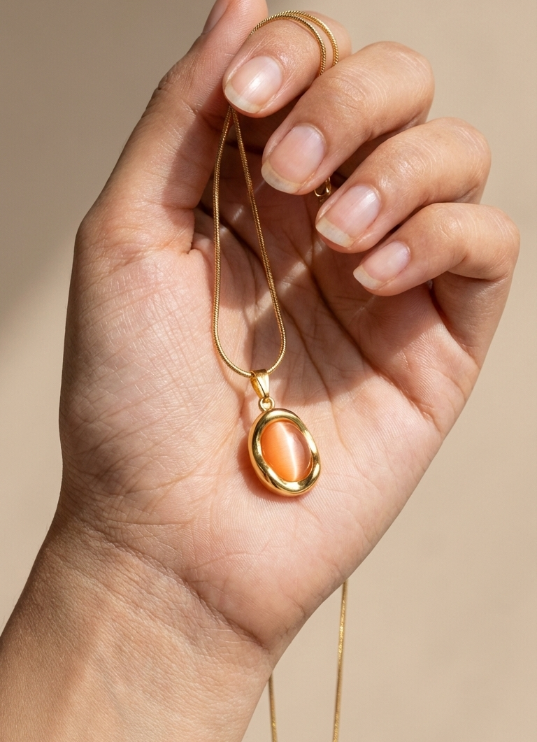 Peach Cabochon Pendant Necklace