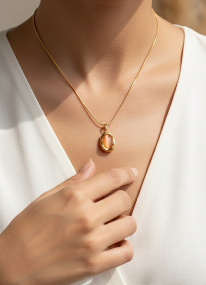 Peach Cabochon Pendant Necklace