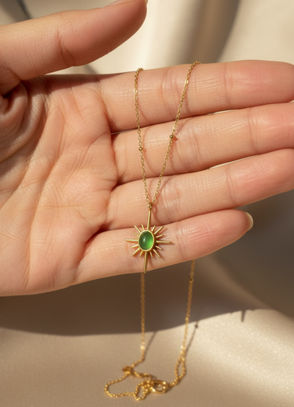 Green Sunburst Pendant Necklace