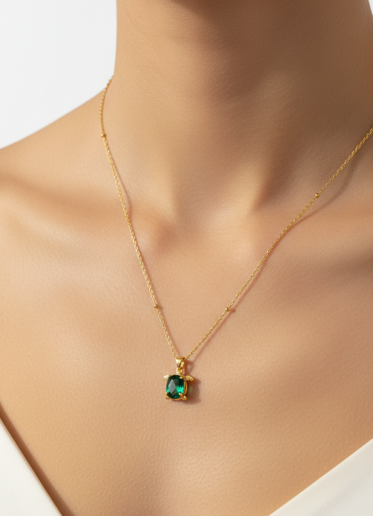Green Turtle Pendant Necklace