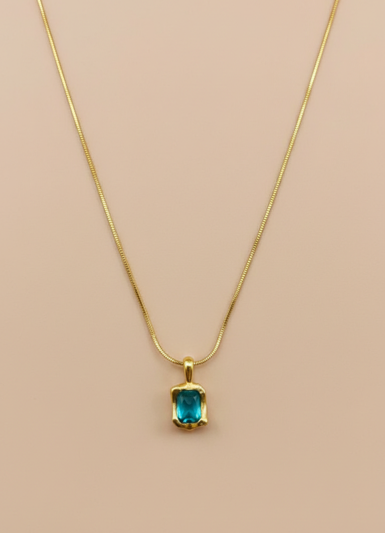 Blue Curved Gemstone Pendant Necklace
