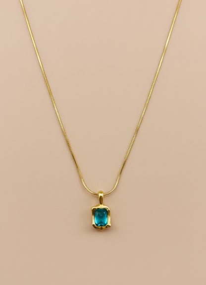 Blue Curved Gemstone Pendant Necklace