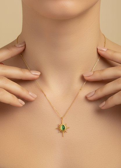 Green Sunburst Pendant Necklace