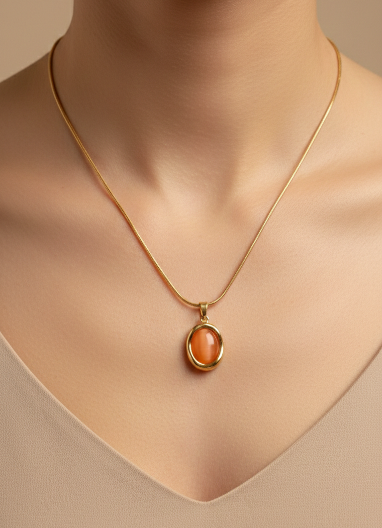 Peach Cabochon Pendant Necklace
