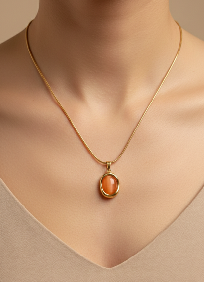 Peach Cabochon Pendant Necklace