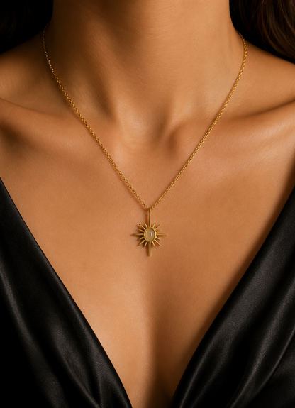 Golden Sunburst Pendant Necklace