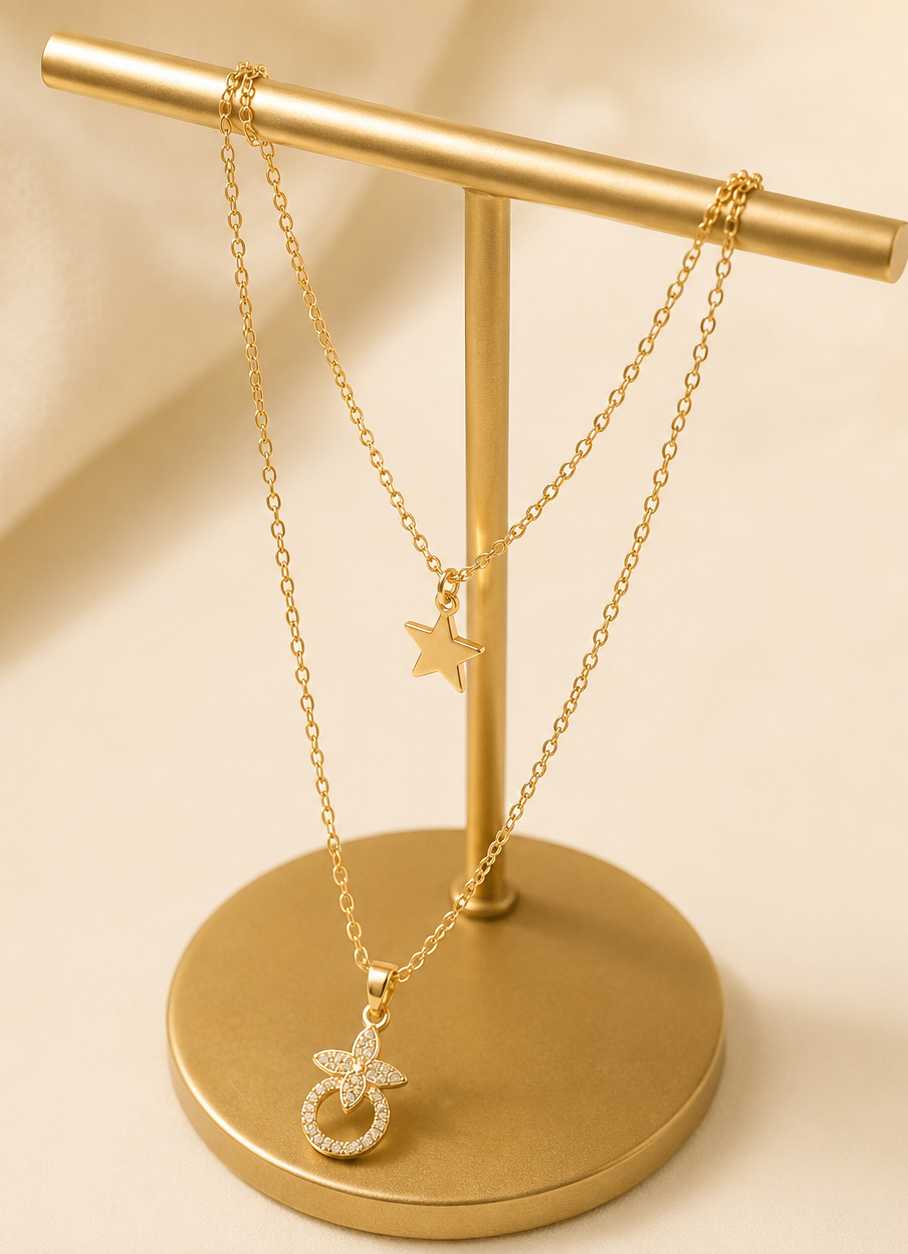 Layered Star & Floral Necklace
