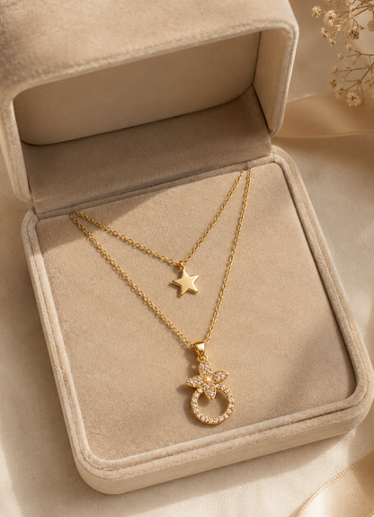 Layered Star & Floral Necklace