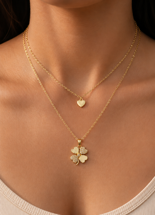Clover Heart Layered Necklace