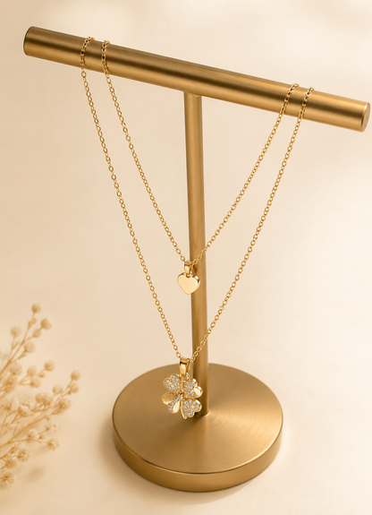 Clover Heart Layered Necklace