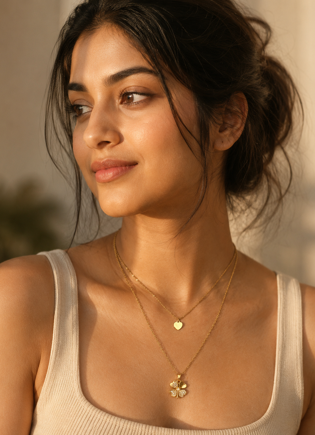 Clover Heart Layered Necklace
