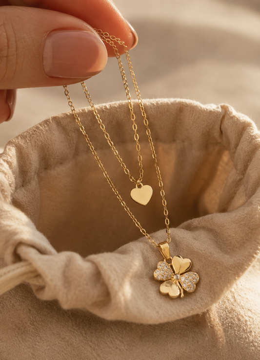 Clover Heart Layered Necklace