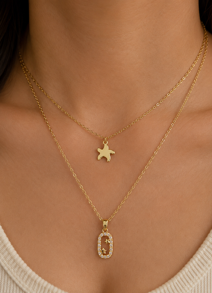 Layered Star Oval Necklace