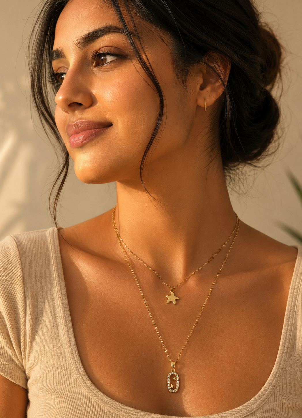 Layered Star Oval Necklace