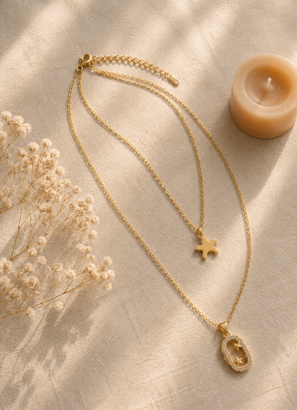 Layered Star Oval Necklace