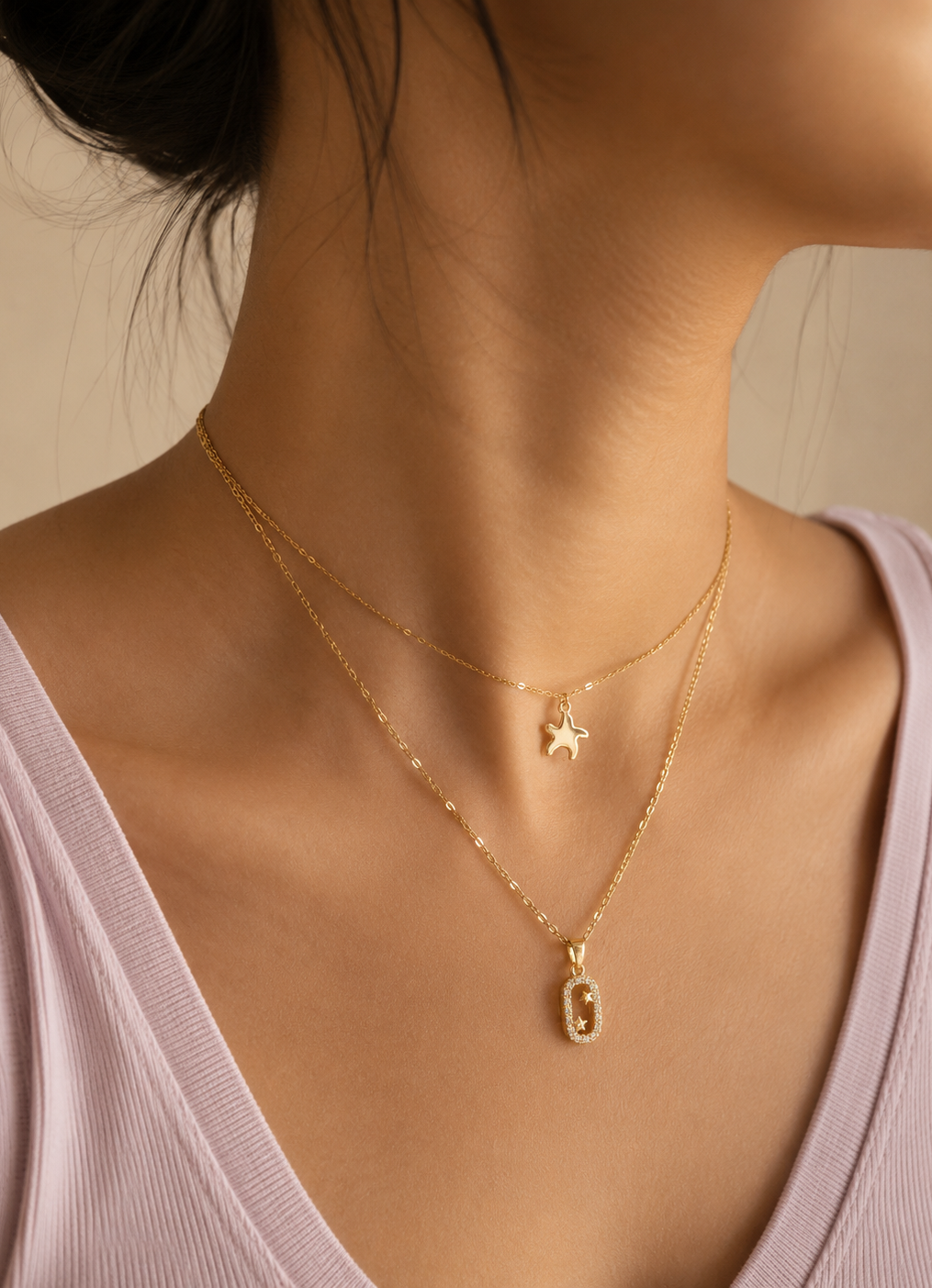 Layered Star Oval Necklace