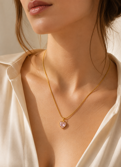 Pink Heart Crystal Pendant Necklace