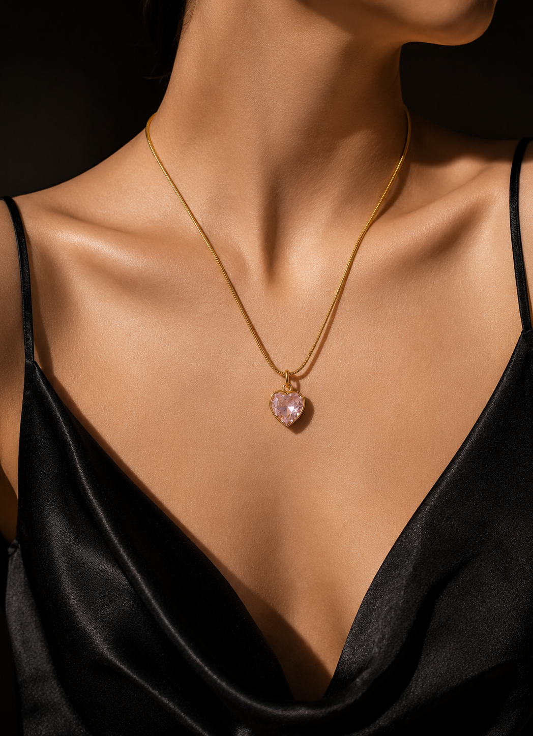 Pink Heart Crystal Pendant Necklace