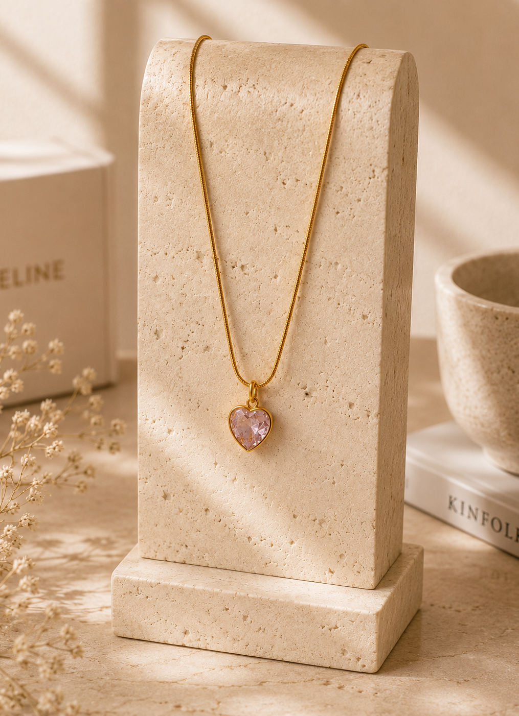Pink Heart Crystal Pendant Necklace