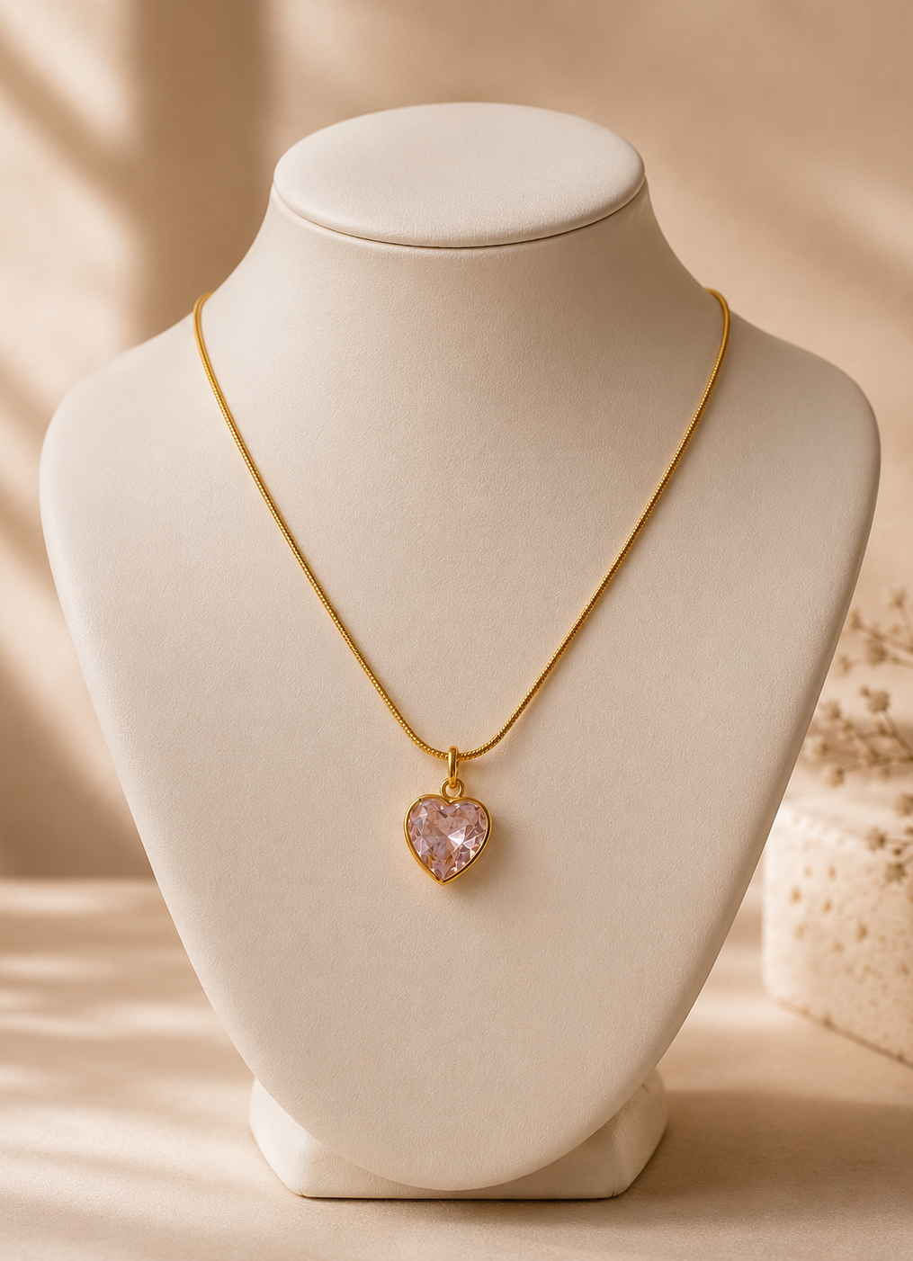 Pink Heart Crystal Pendant Necklace