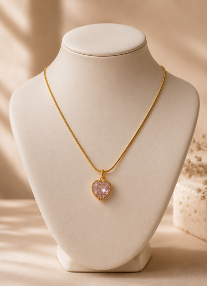 Pink Heart Crystal Pendant Necklace