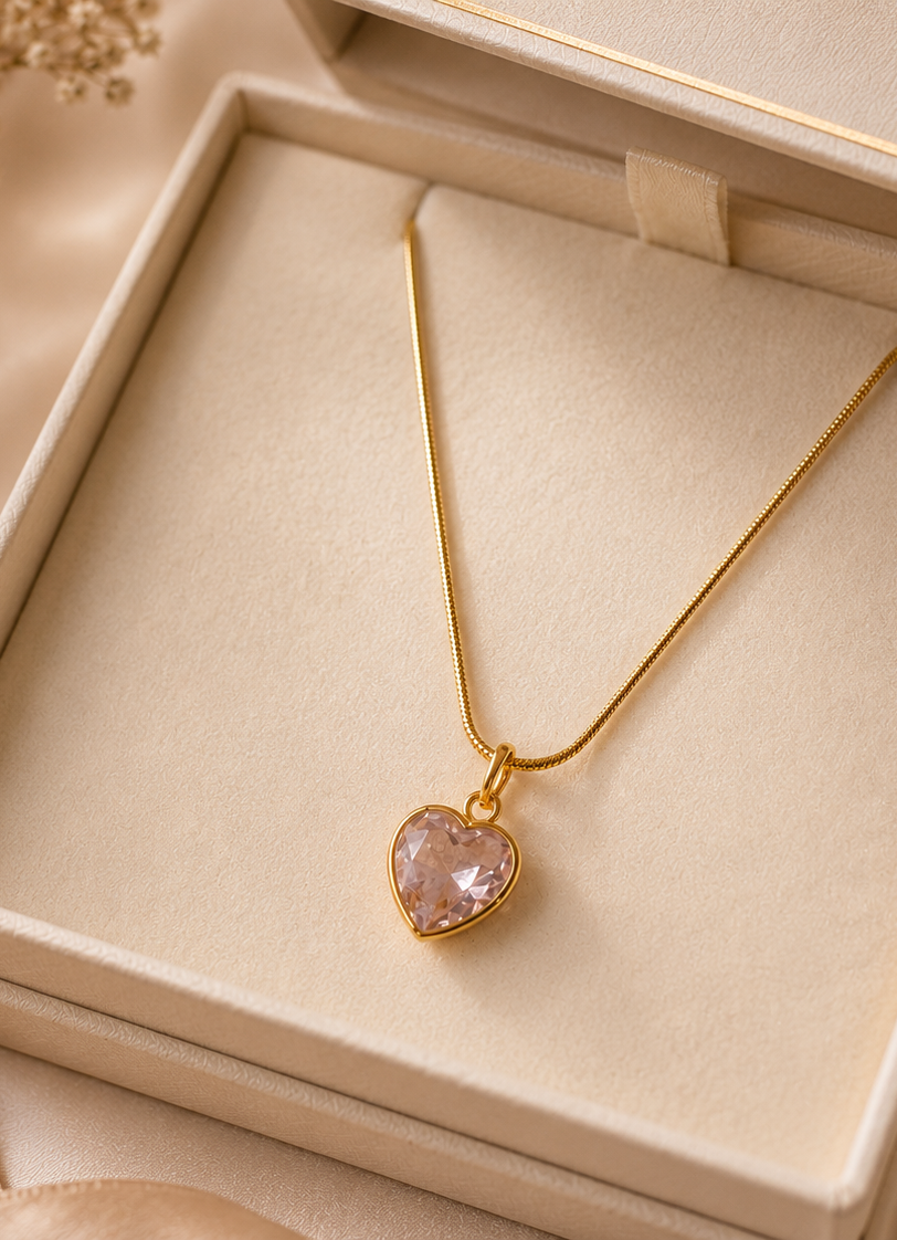 Pink Heart Crystal Pendant Necklace