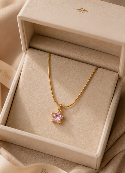 Pink Star Crystal Pendant Necklace