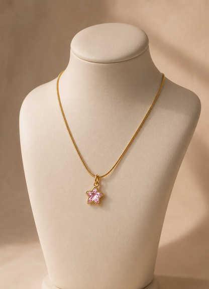 Pink Star Crystal Pendant Necklace