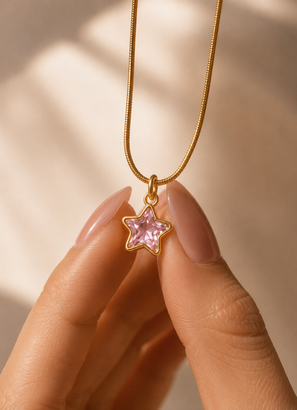 Pink Star Crystal Pendant Necklace