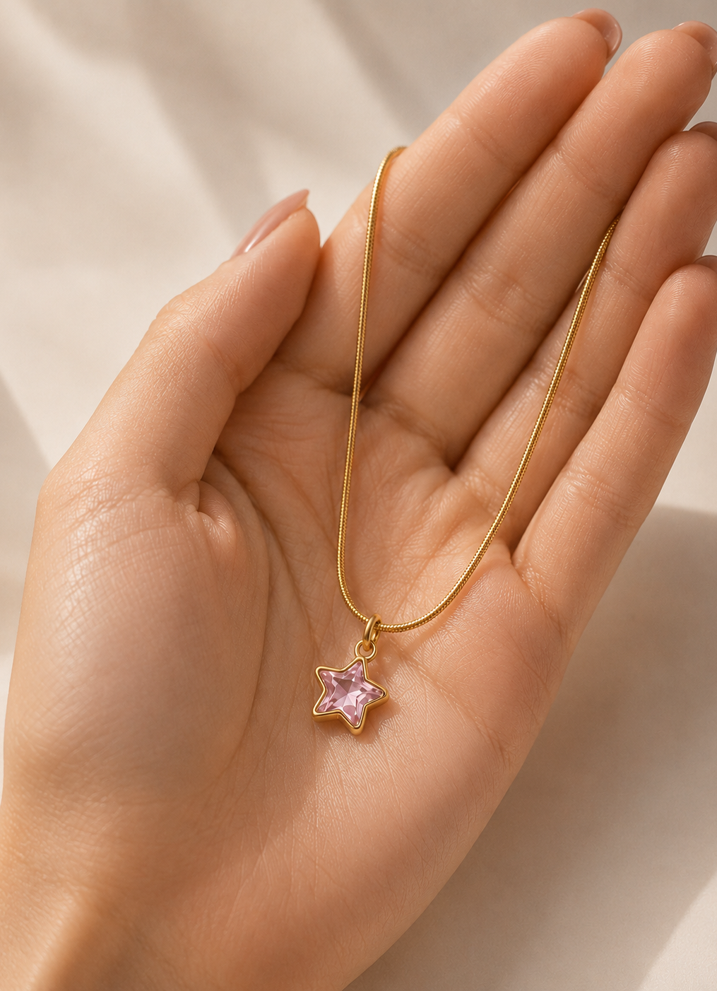 Pink Star Crystal Pendant Necklace