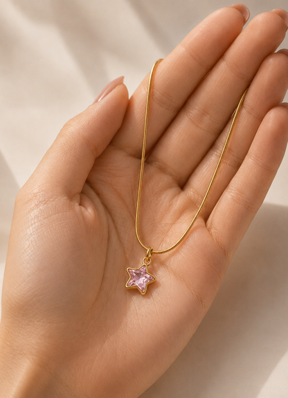 Pink Star Crystal Pendant Necklace