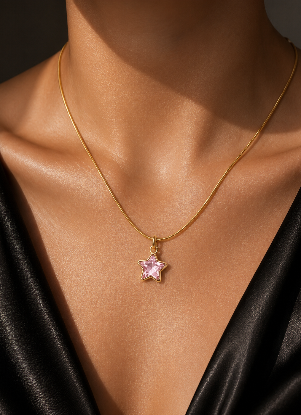 Pink Star Crystal Pendant Necklace
