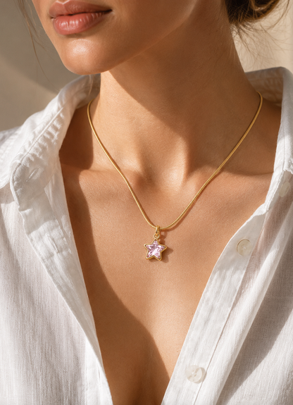 Pink Star Crystal Pendant Necklace