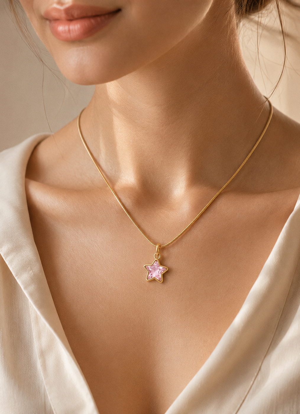 Pink Star Crystal Pendant Necklace