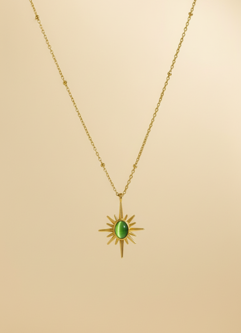 Green Sunburst Pendant Necklace