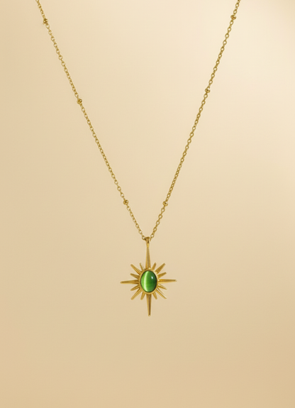Green Sunburst Pendant Necklace