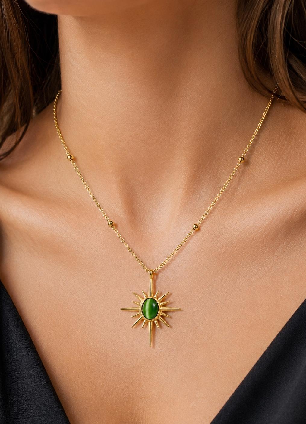 Green Sunburst Pendant Necklace
