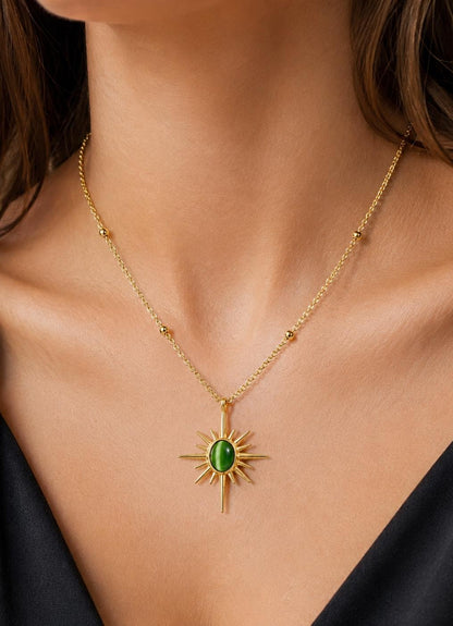 Green Sunburst Pendant Necklace