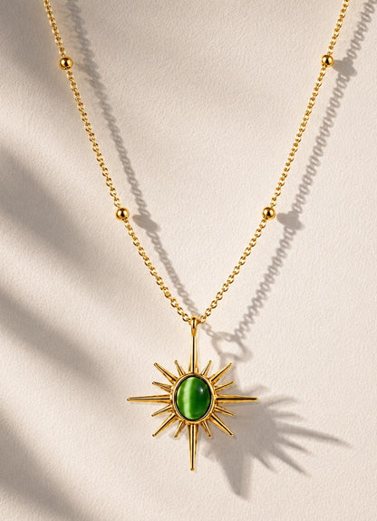 Green Sunburst Pendant Necklace