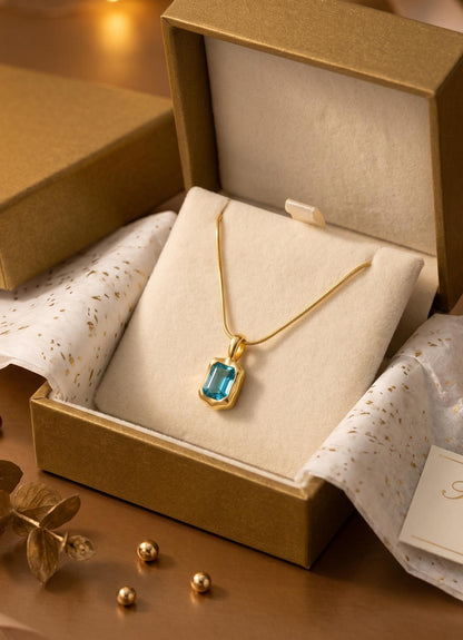 Blue Curved Gemstone Pendant Necklace