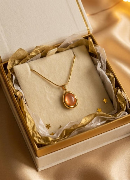Peach Cabochon Pendant Necklace