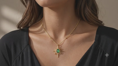 Green Sunburst Pendant Necklace